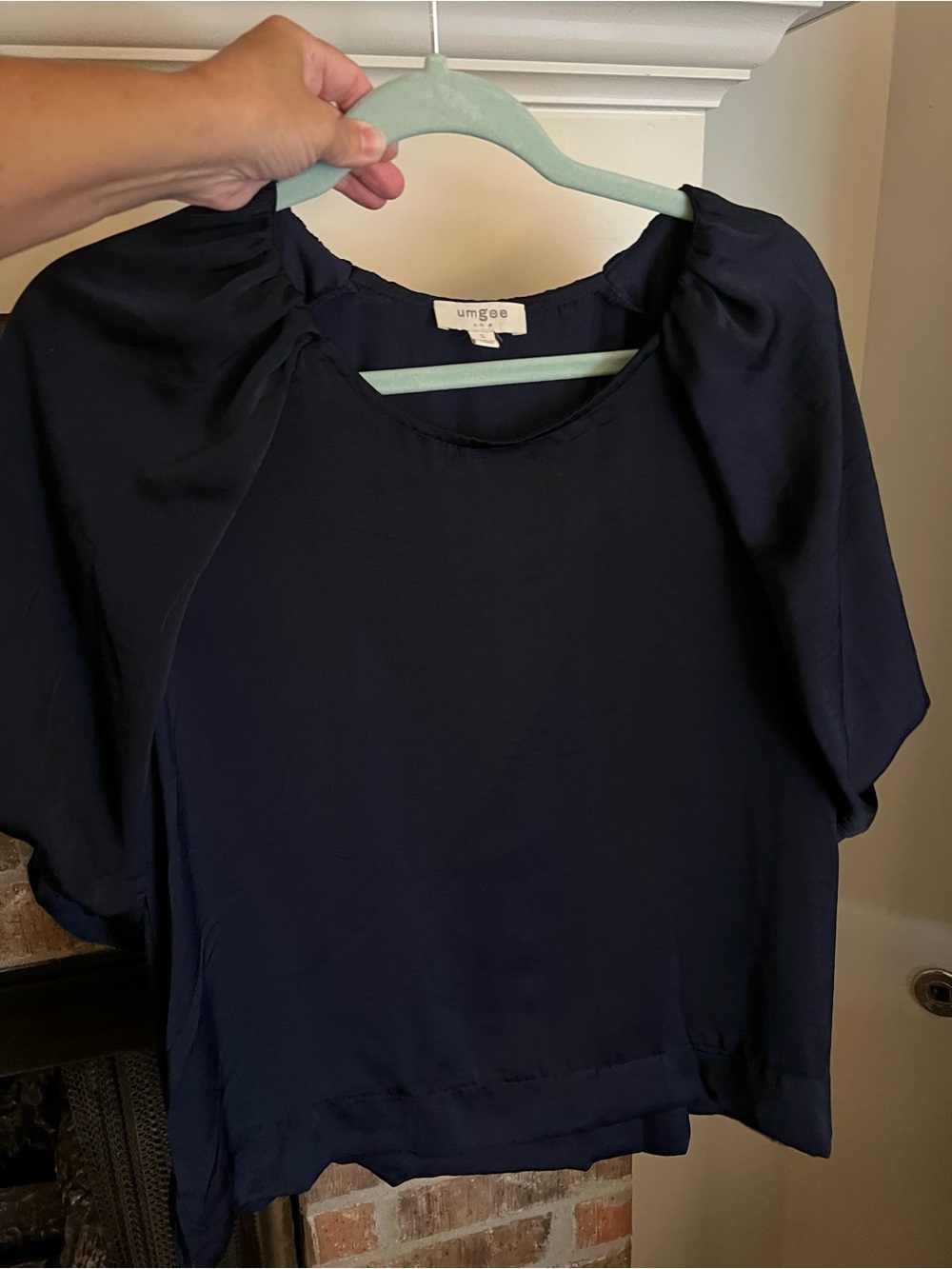 NWOT Umgee Navy satin dressy blouse size S